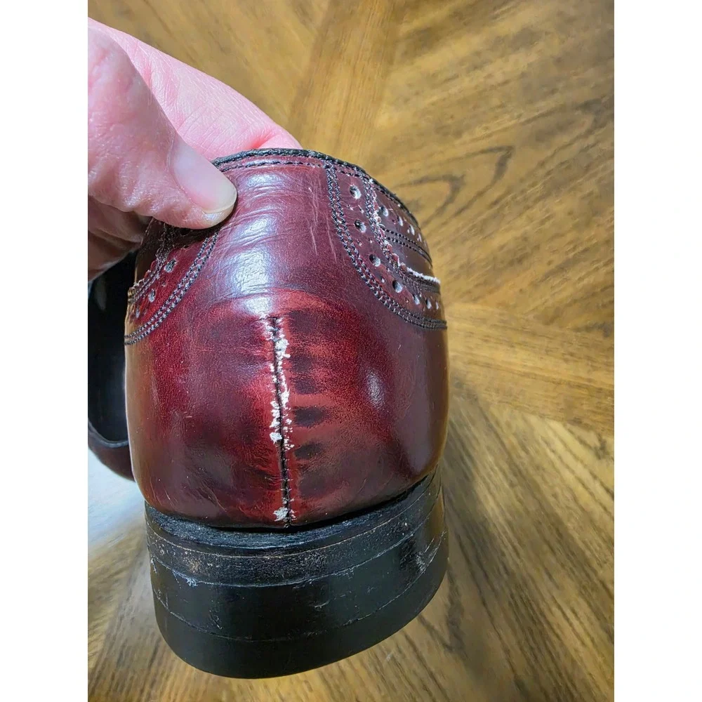 Florsheim Men Burgundy Leather Wingtip Dress Shoes 10.5 D 30353-652324 flaw heel